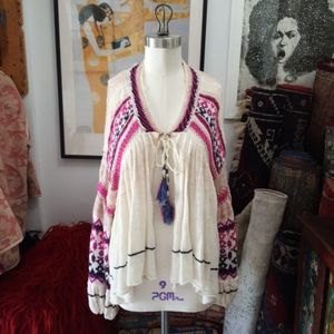 Free People Bell Sleeve Crochet Sweater Cardigan